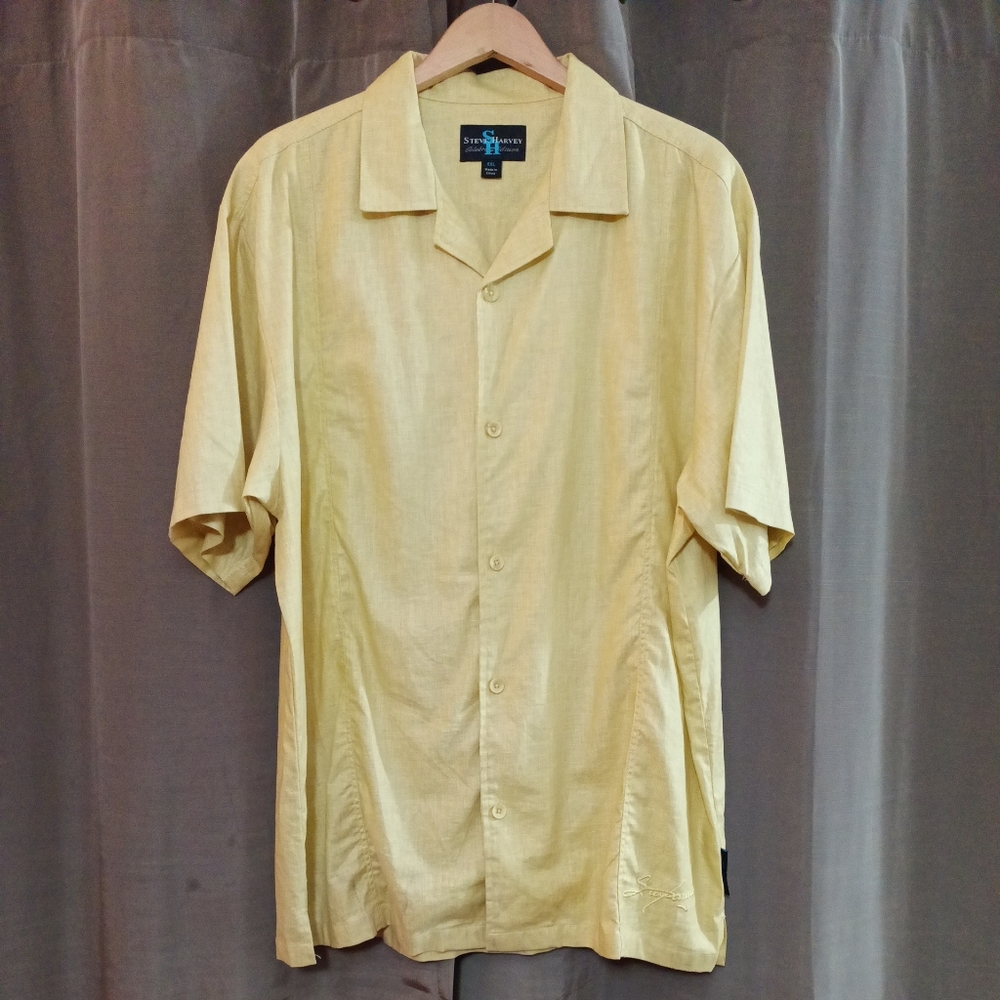 Steve Harvey gold linen blend button shirt XXL